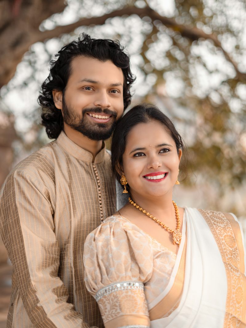 Smiling couple in traditional clothes